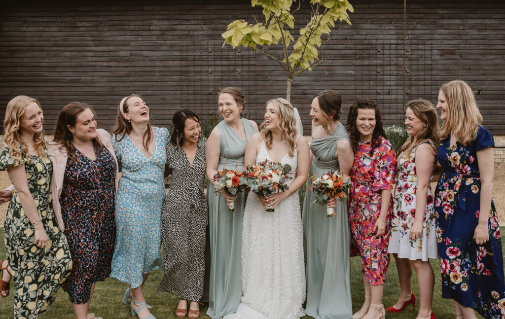 bride with guests laughing